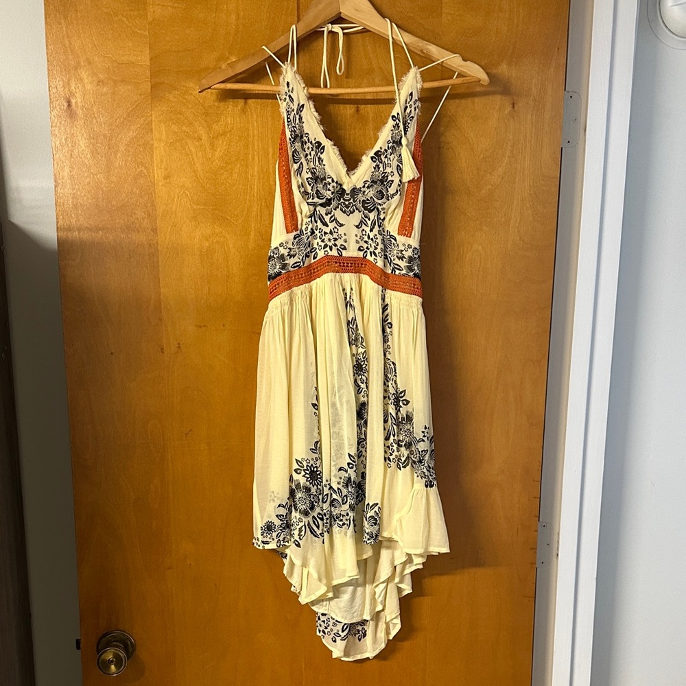 Free People Cream and Black Floral High Low Dress